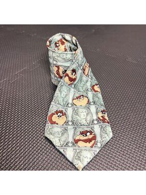 Looney Tunes Taz Dollar Bill Pattern Tie 1993 Made In Korea 100% Polyester Dry C